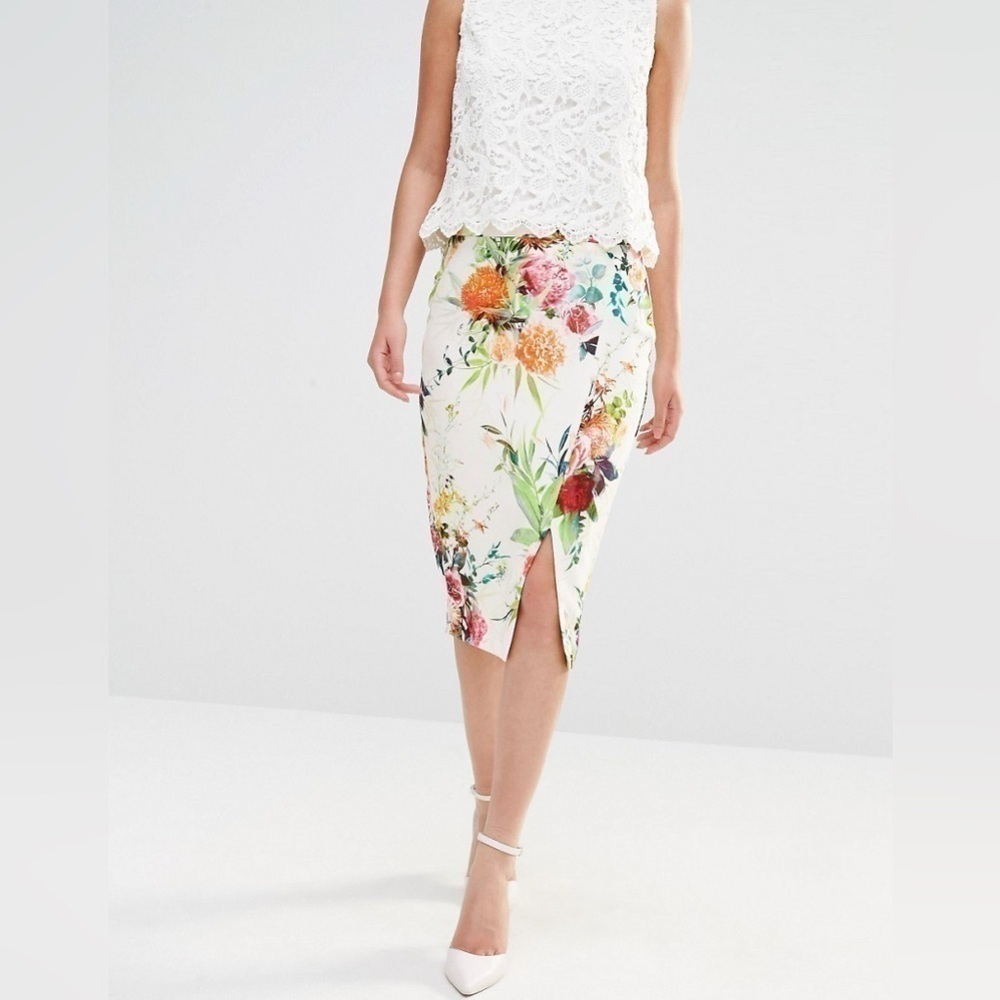OASIS FLORAL PENCIL SKIRT EUC SZ 10 CAREER WEDDING CRUISE SPRING SUMMER